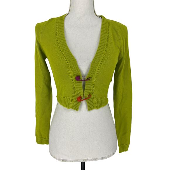 Versace Cashmere Green Cropped Safety Pin Cardigan - Picture 4 of 10